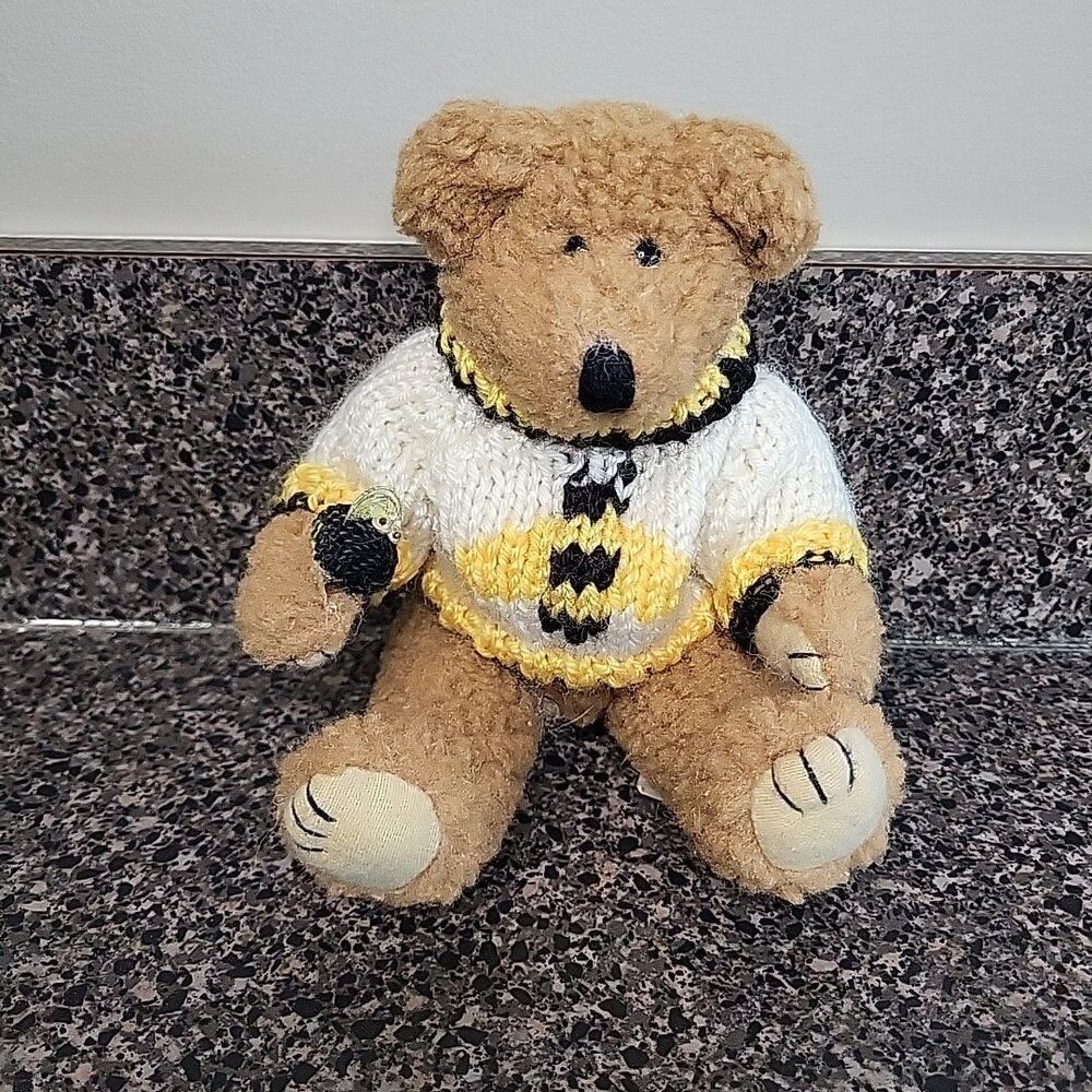 Vintage 1996 Berkley Designs Honey Bee Brown Bear with Knit Sweater Bee Decal